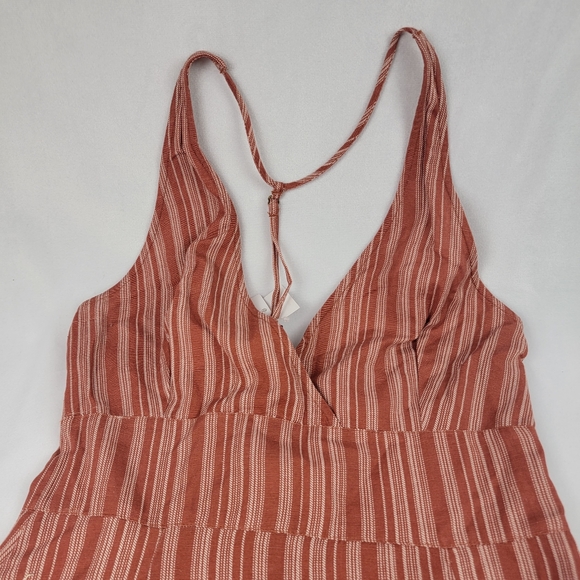 NWT Roxy Young Goddess linen blend red stripe midi dress with slits - Picture 6 of 8